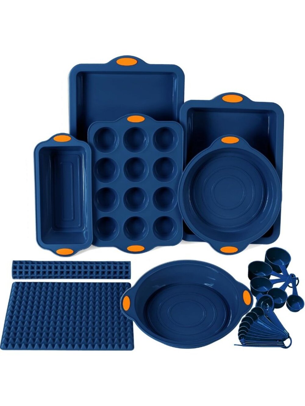 8-in-1 Silicone Baking Set - Nonstick Cake Molds, Baking Mats & Muffin Pan, Navy